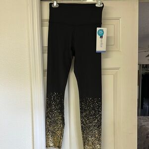Marika  Black and Gold Glitter Leggings, NWT, size M